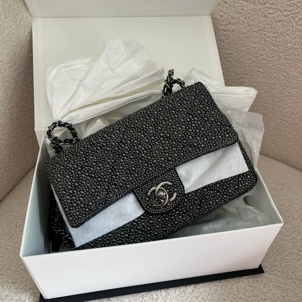 Chanel Grey Crystal Strassed flap Bag
